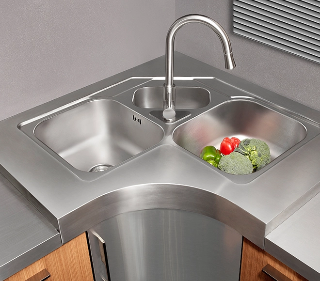 stainless steel kitchen sink with cabinet
