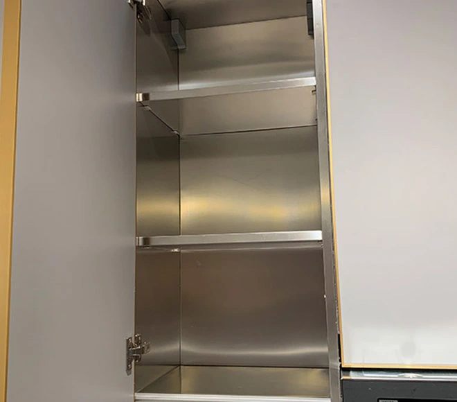 steel cupboard in kitchen