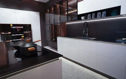 Baineng White Ultra-thin Door Panel Design Time Simple Stainless Steel Kitchen Cabinet